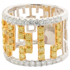 Bracelet cigare en or blanc et jaune 18 carats avec diamants jaunes et blancs fantaisie