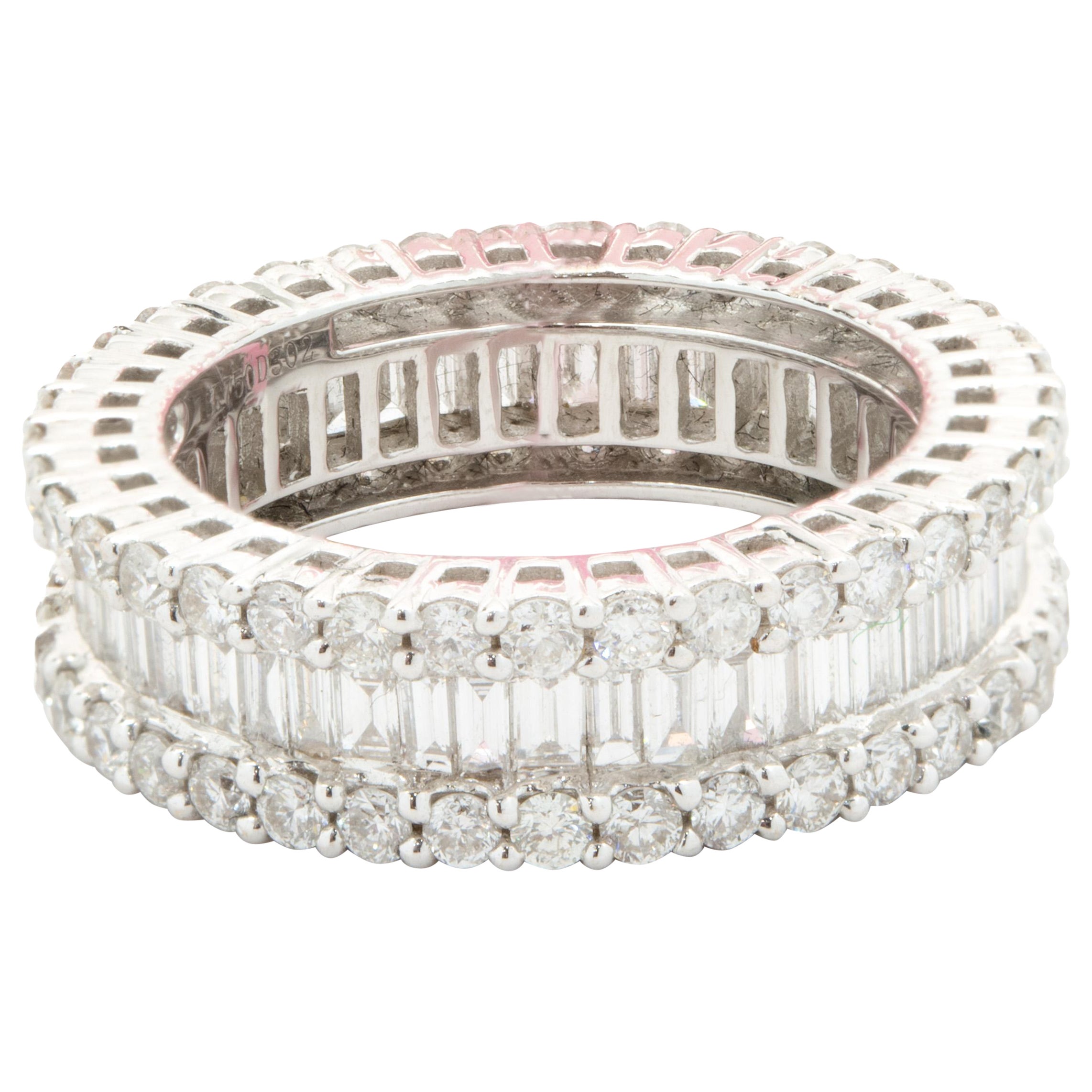 18 Karat White Gold Round and Baguette Diamond Eternity Band For Sale