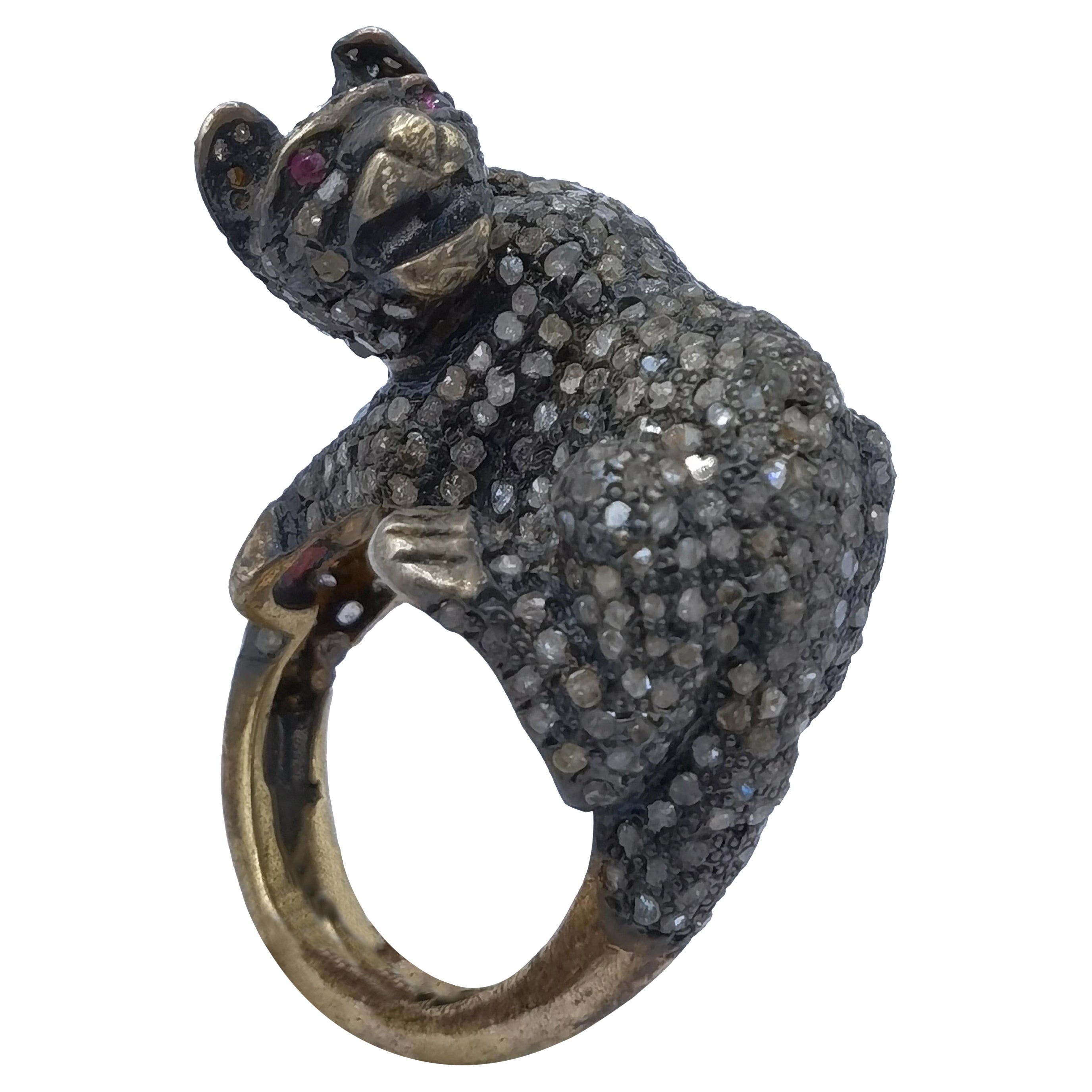 Cat ring old cut diamond  For Sale