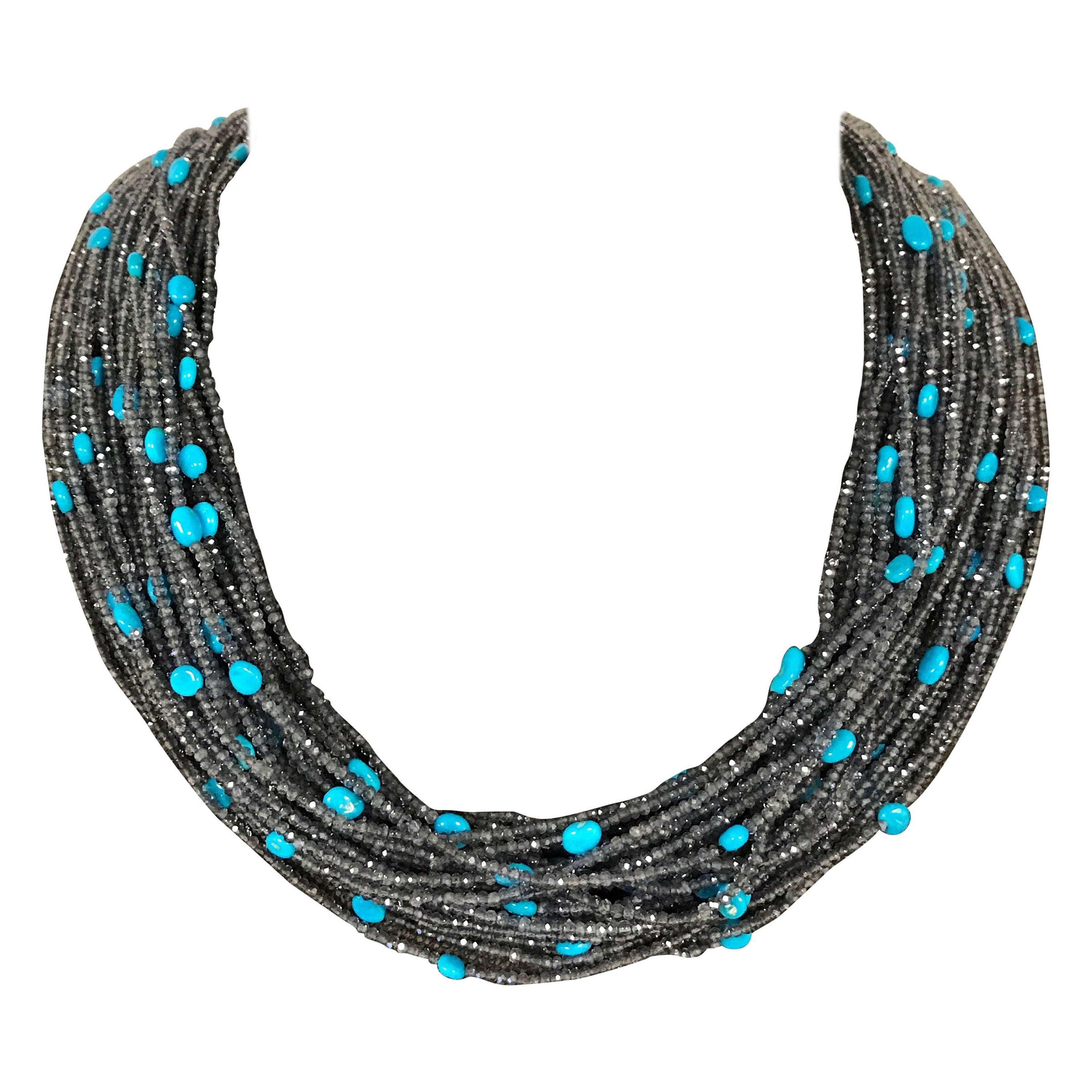 Multi-Strand Necklace Turquoises Iolites Bakelite 