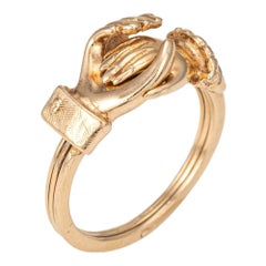 Retro Gimmel Ring Opens 14k Yellow Gold Heart Friendship Band 6 Fede Jewelry