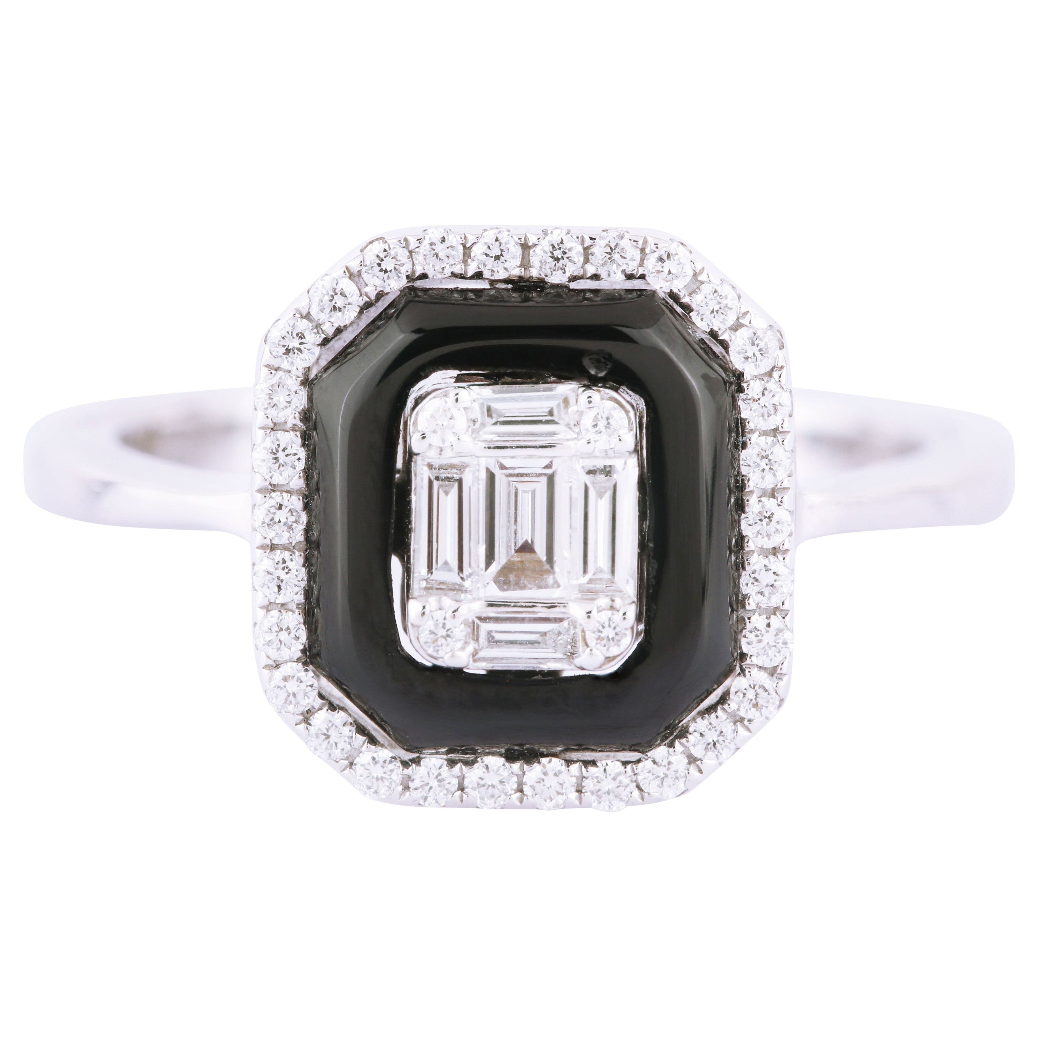 18 Karat White Gold Diamond and Black Onyx Fashion Ring For Sale