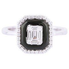 18 Karat White Gold Diamond and Black Onyx Fashion Ring