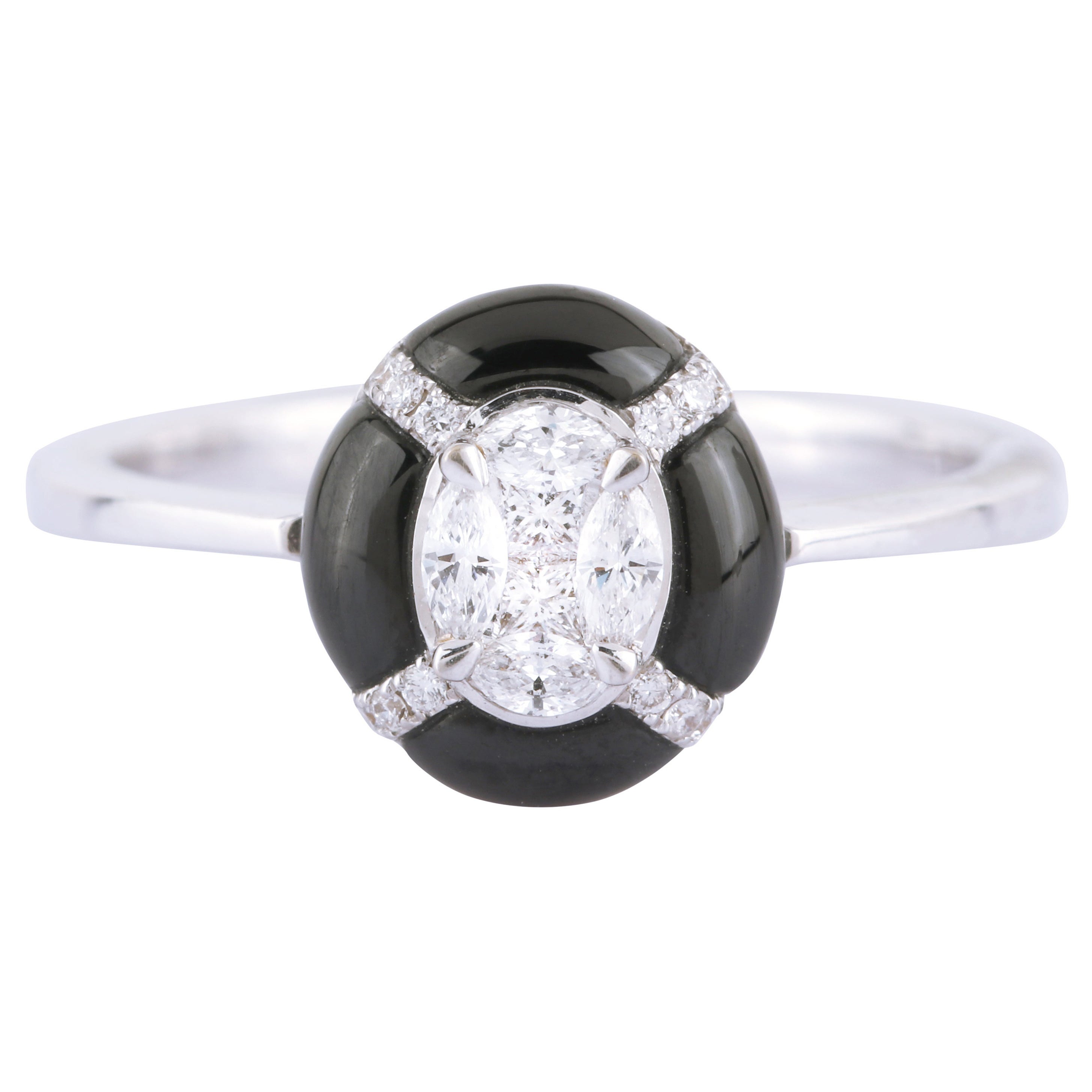 18 Karat White Gold 1.70 Carat Diamond and Black Onyx Engagement Ring For Sale