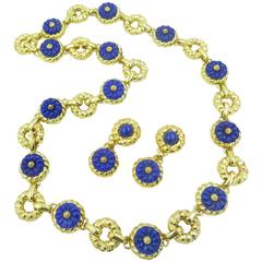 Trio Yellow Gold and Lapis Lazuli Necklace and Matching Earrings