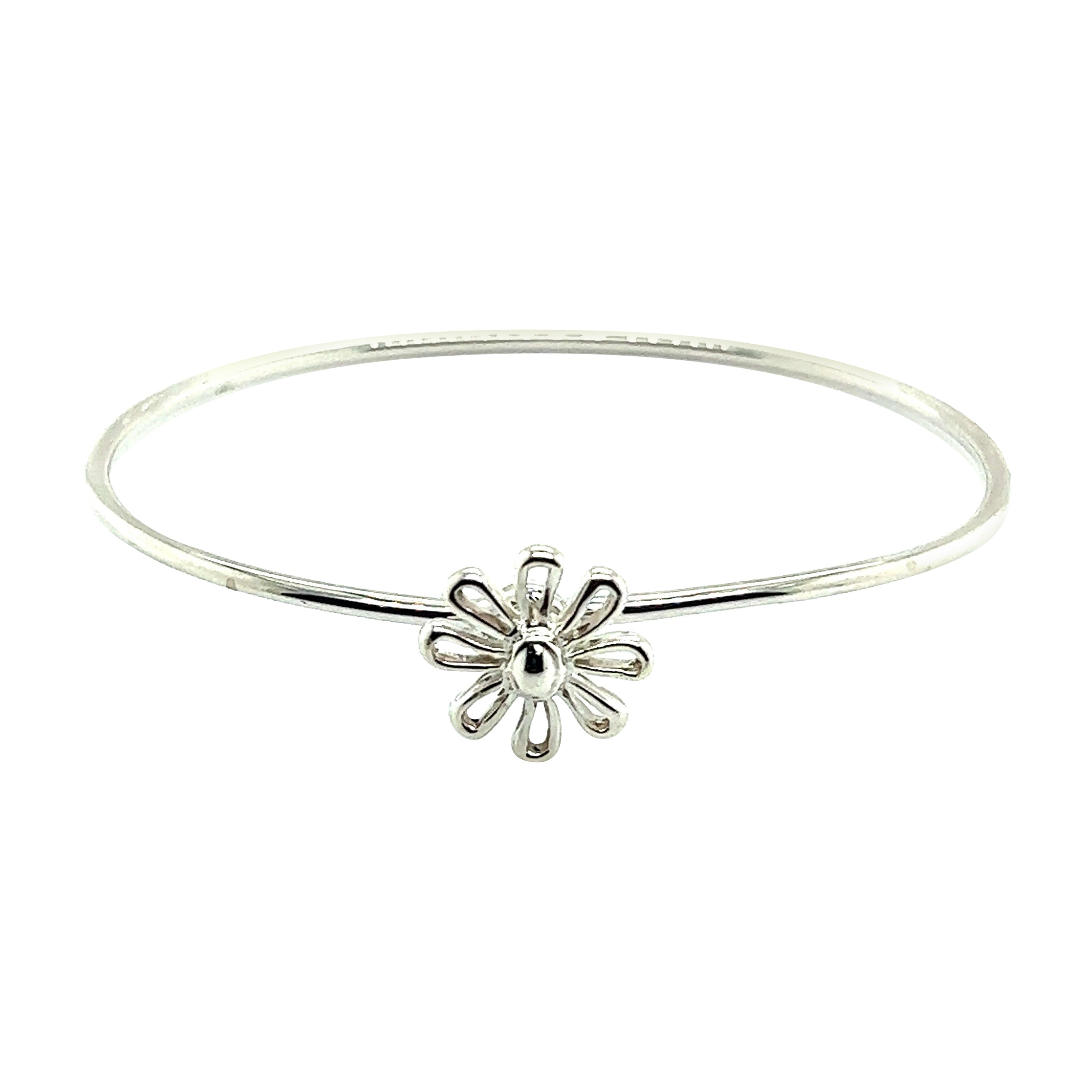 Tiffany & Co Estate Flower Bangle Bracelet M 7.5" By Paloma Picasso Silver 