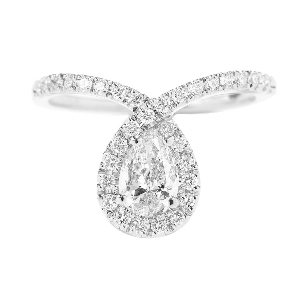 Bague de fiançailles halo unique en diamants en forme de poire, alternative pour mariée - Bliss