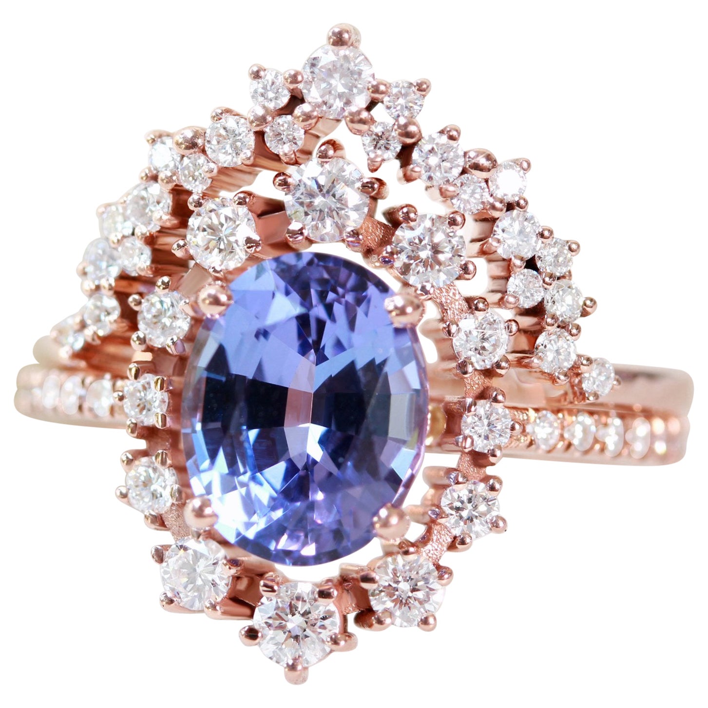 Oval Tanzanite & Diamond Engagement Ring and Matching Band, Two Ring Set, Glory  For Sale
