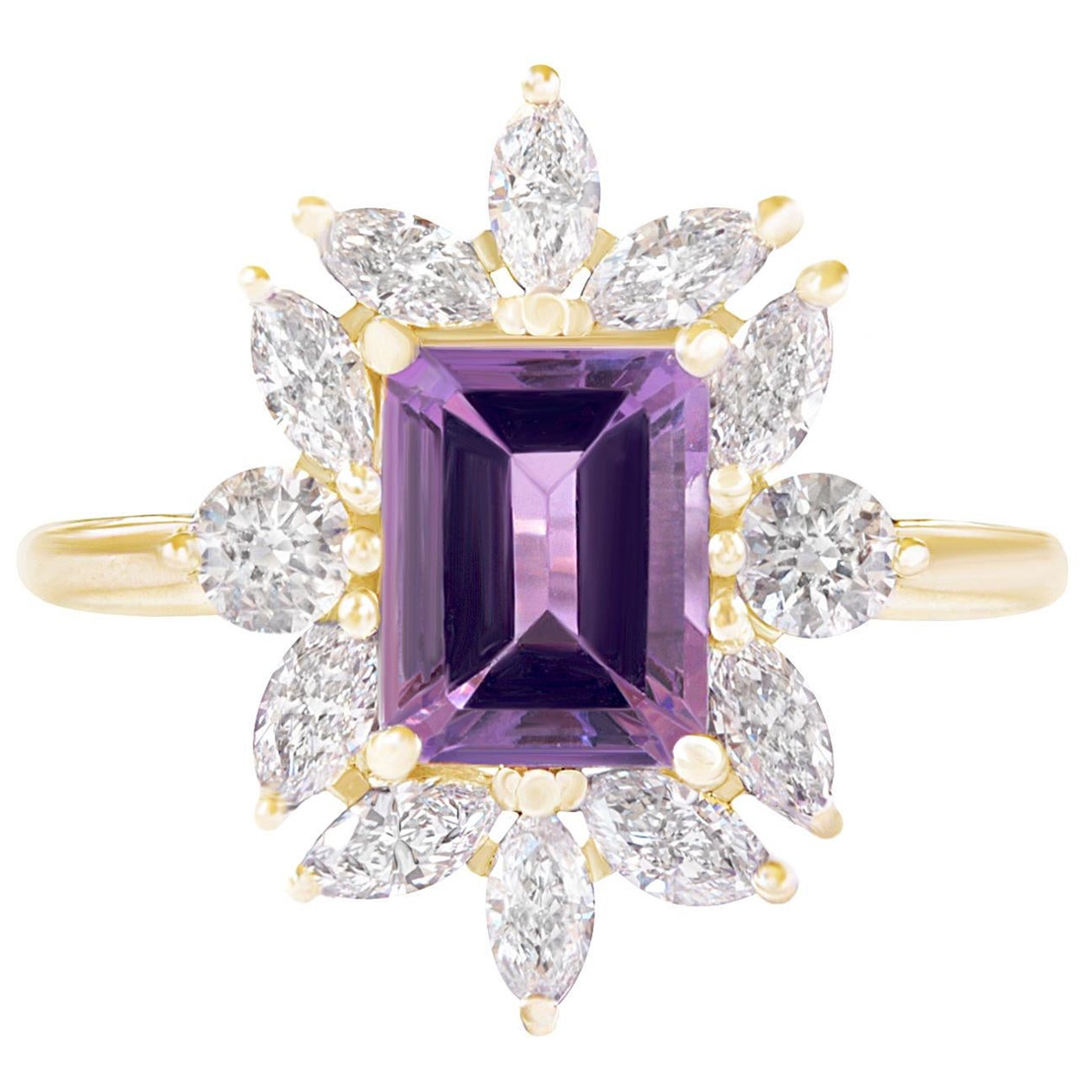 Emerald Cut Amethyst & Diamonds Unique and Elegant Engagement ring - Charlotte For Sale