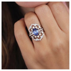 Tanzanite Halo Engagement Ring and Diamond Ring Guard Enhancer Glory & Charlotte