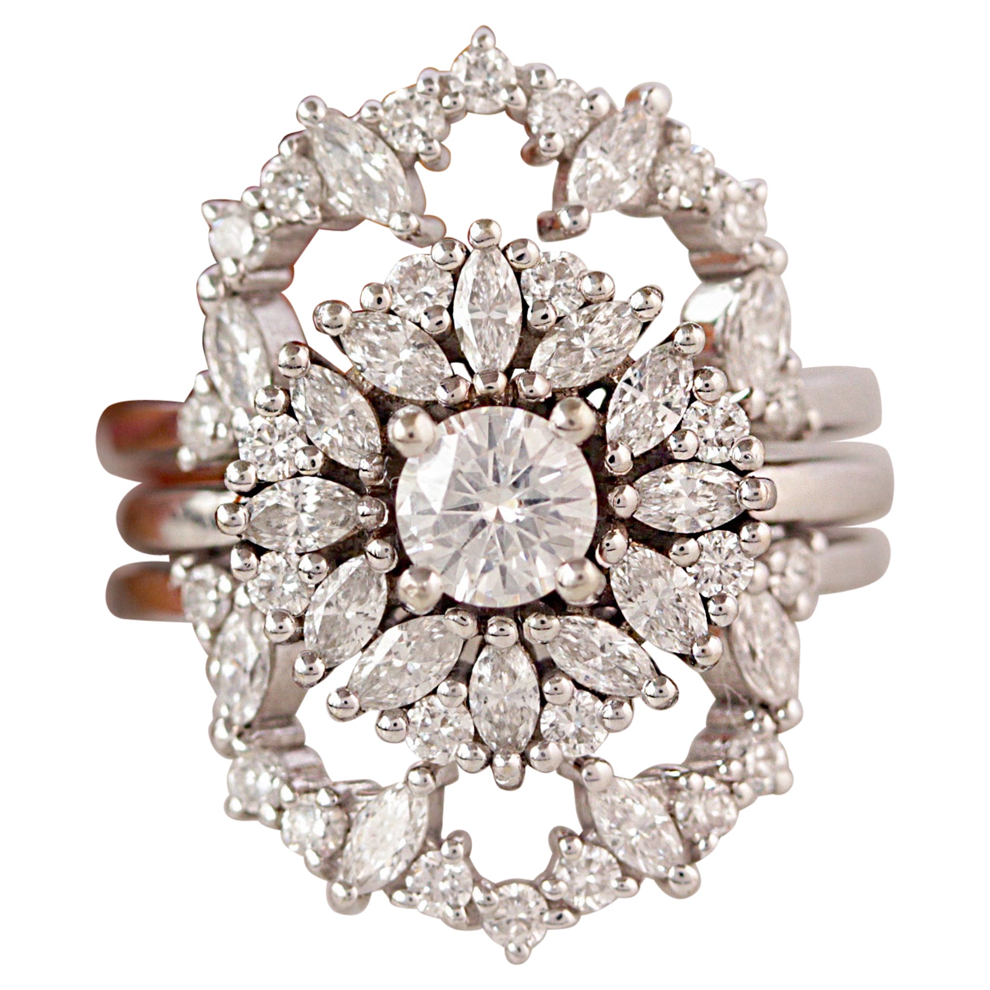Harper & Charlotte Bague de fiançailles en mosaïque ronde sertie d'un anneau Rind Guard en diamants
