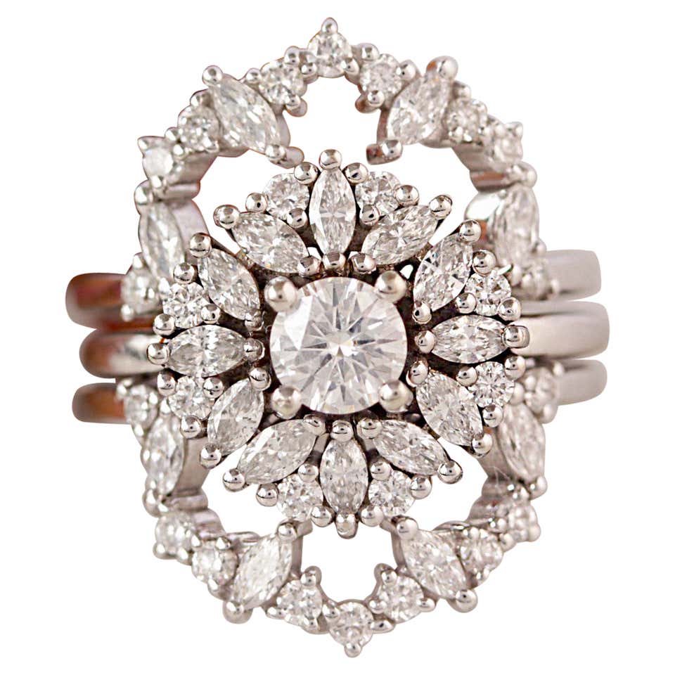 Round Moissanite halo engagement ring Lady and Diamond Ring Guard ...