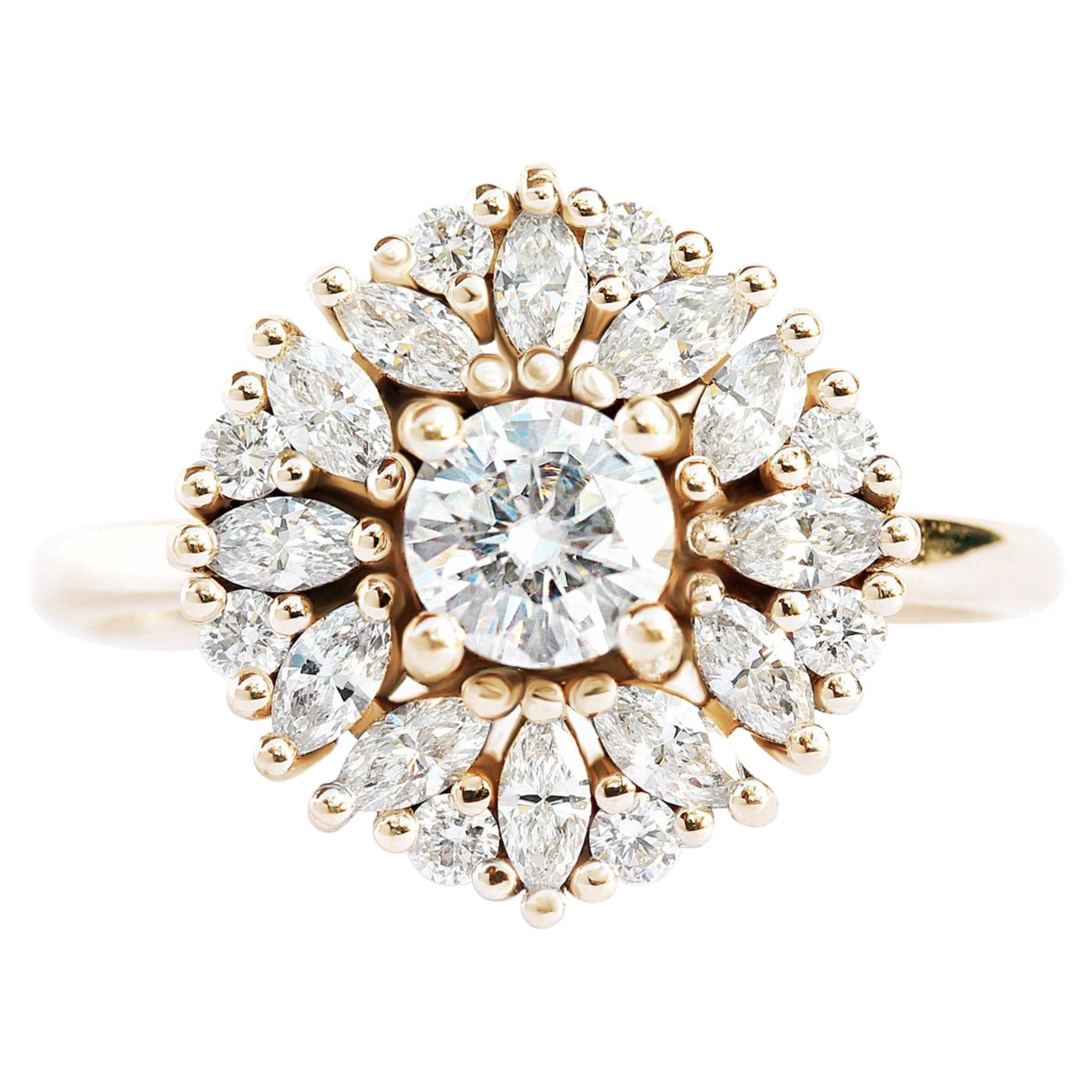 Round Diamond Cluster Delicate Art Deco Unique Engagement Ring - "Harper" For Sale