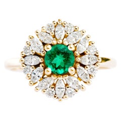 Ballerina Round Cut Emerald Unique Art Deco Engagement Ring, Harper