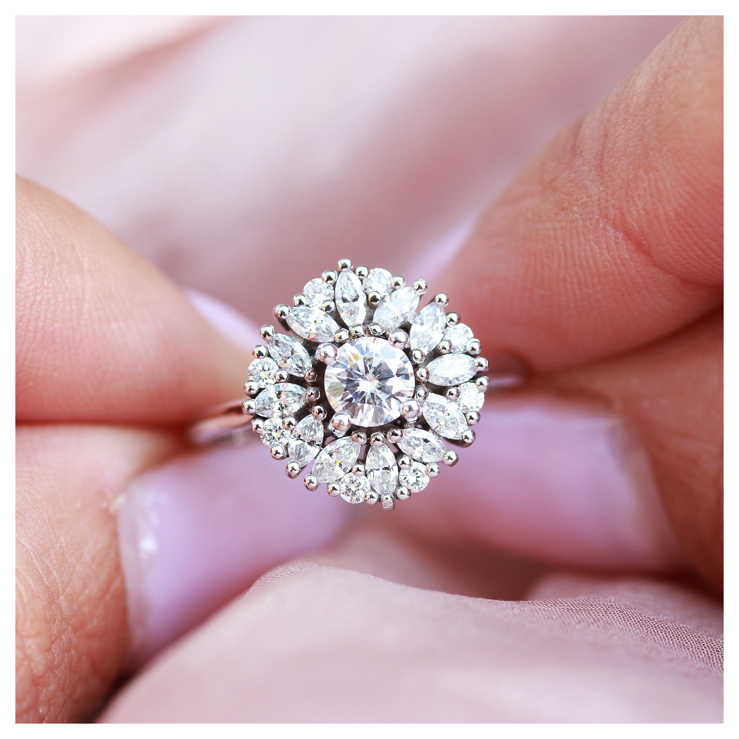 Round Moissanite Engagement Ring in 14K White Gold - "Harper", Ready to Ship For Sale