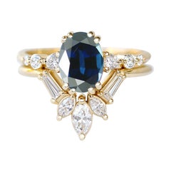 Verlobungsring mit zwei ovalen blauen Saphiren und Diamanten, Candy pop + Artemis