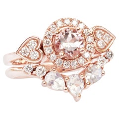 Morganite, Moonstone & Diamonds, Engagement Two Ring set, Sugar Rose + Gaia