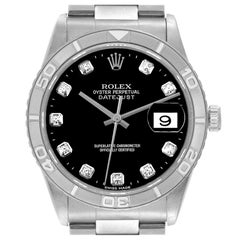 Rolex Datejust Turnograph Steel White Gold Black Diamond Dial Mens Watch 16264