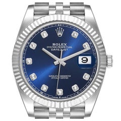Rolex Datejust 41 Steel White Gold Blue Diamond Dial Mens Watch 126334 Box Card