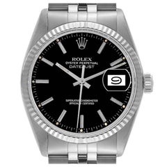 Rolex Datejust Vintage Steel White Gold Black Dial Mens Watch 16014