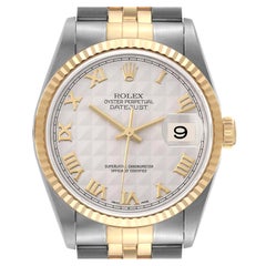 Rolex Datejust Steel Yellow Gold Ivory Pyramid Dial Mens Watch 16233