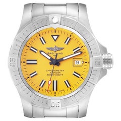 Used Breitling Avenger 45 Seawolf Yellow Dial Steel Mens Watch A17319 Box Card