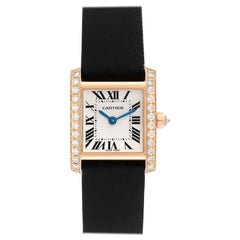 Cartier Tank Francaise Rose Gold Diamond Black Strap Ladies Watch WE104531