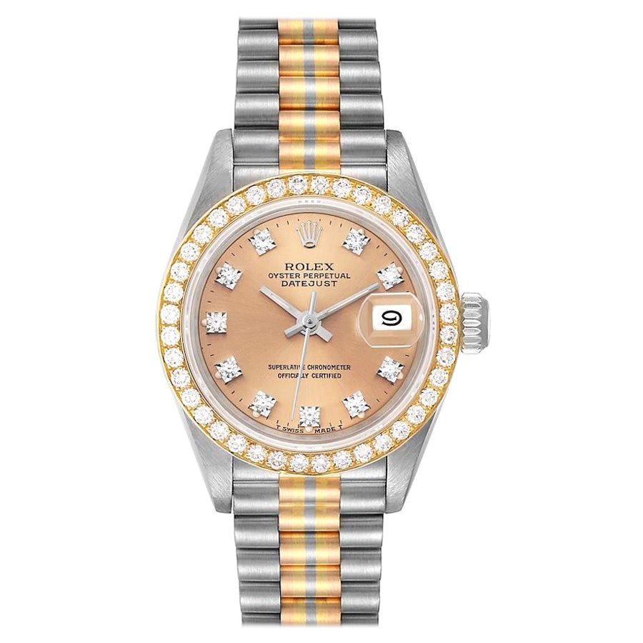 Rolex President Tridor White Yellow Rose Gold Bronze Dial Diamond Watch 69139