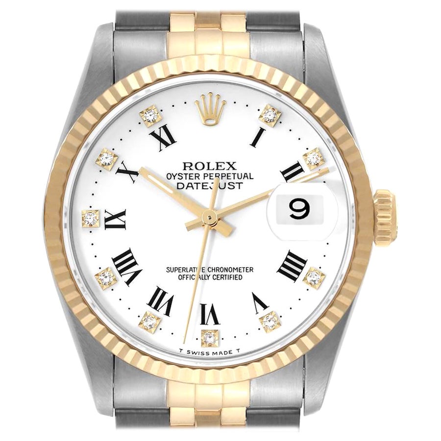 Rolex Datejust Steel Yellow Gold White Diamond Dial Mens Watch