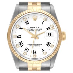 Rolex Datejust Steel Yellow Gold White Diamond Dial Mens Watch 16233