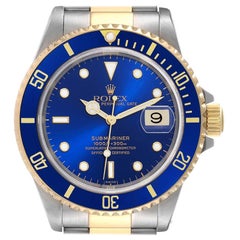 Vintage Rolex Submariner Blue Dial Steel Yellow Gold Mens Watch 16613