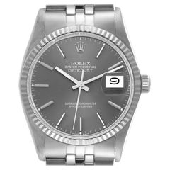 Rolex Datejust Steel White Gold Gray Dial Vintage Watch 16014