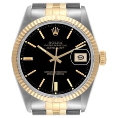 Rolex Datejust 36 Steel Yellow Gold Black Dial Vintage Mens Watch 16013