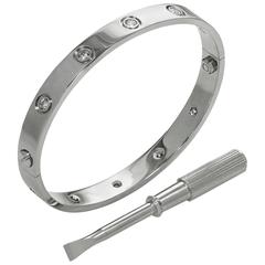 CARTIER Love 10 Diamond White Gold Bracelet Size 16