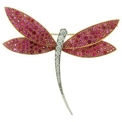 Van Cleef & Arpels Diamond Pink Sapphire Gold Dragonfly Large Brooch 5