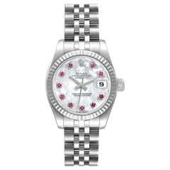 Rolex Datejust Steel White Gold MOP Ruby Dial Ladies Watch 179174 Box Card