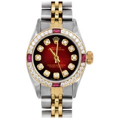 Rolex Lady Oyster Perpetual Red Vignette Diamond Dial Ruby Diamond Bezel