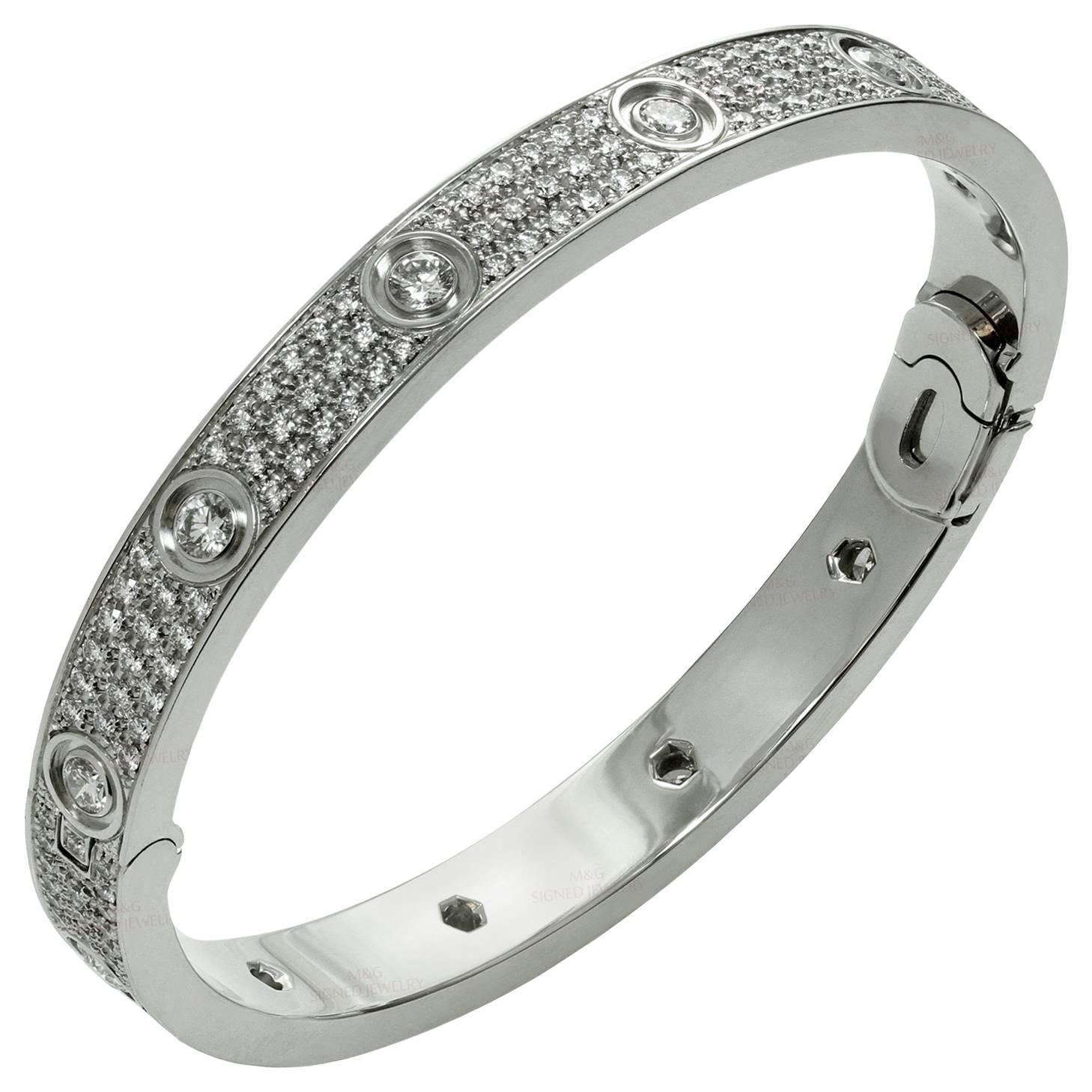  Cartier  Love Pave Diamond  Gold Bangle Bracelet  For Sale at 