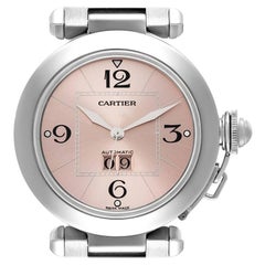 Cartier Pasha Big Date 35mm Pink Dial Steel Ladies Watch W31058M7 Papers