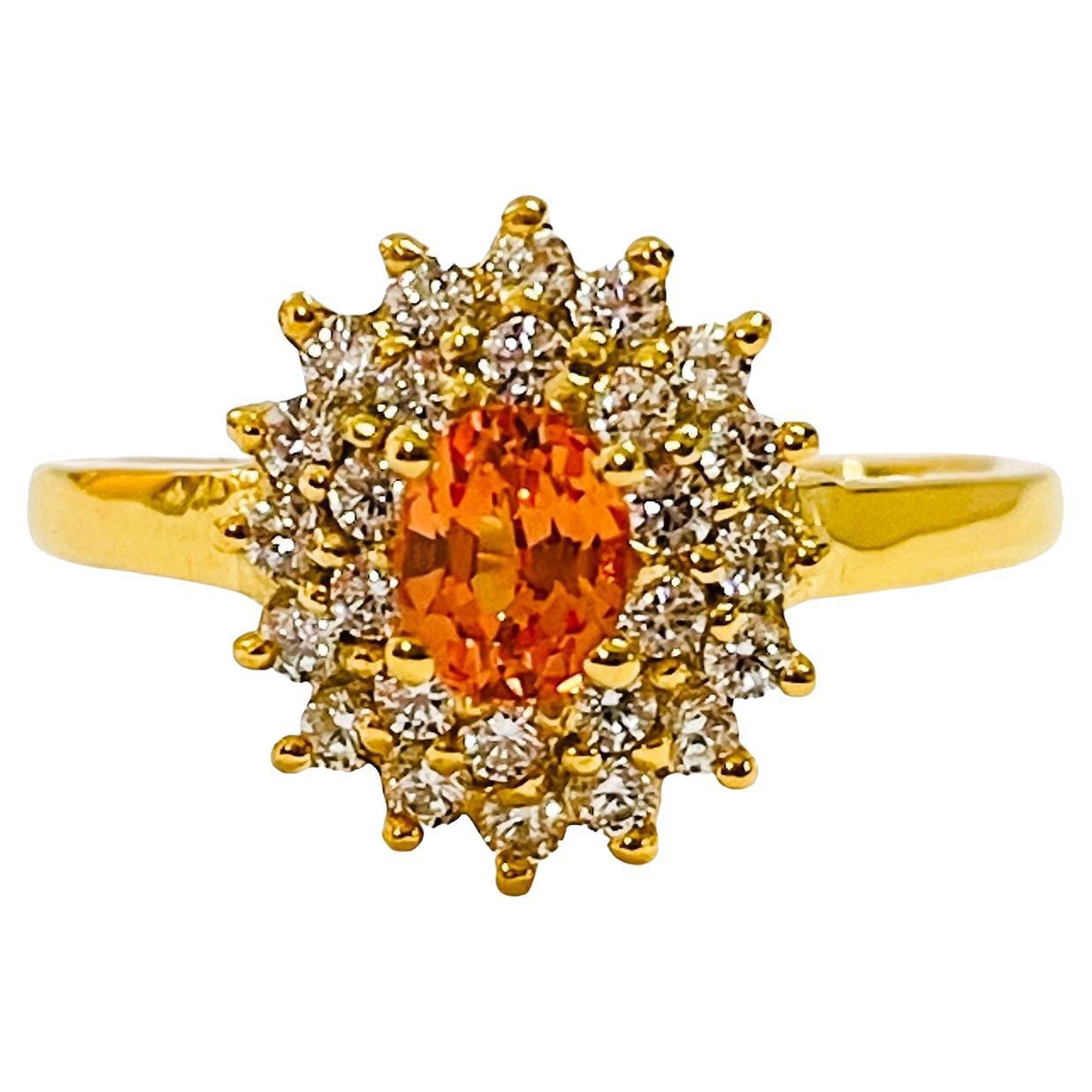 New African IF Imperial Champagn Morganite & Sapphire YGold Plated Sterling Ring For Sale