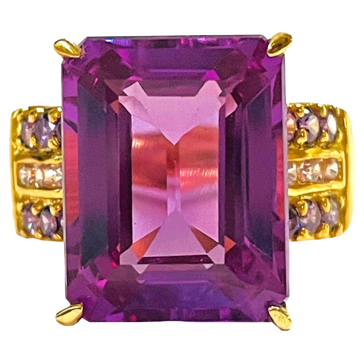 New African IF Blue Purple Spinel 14k YGold Sterling Ring Size 6.75