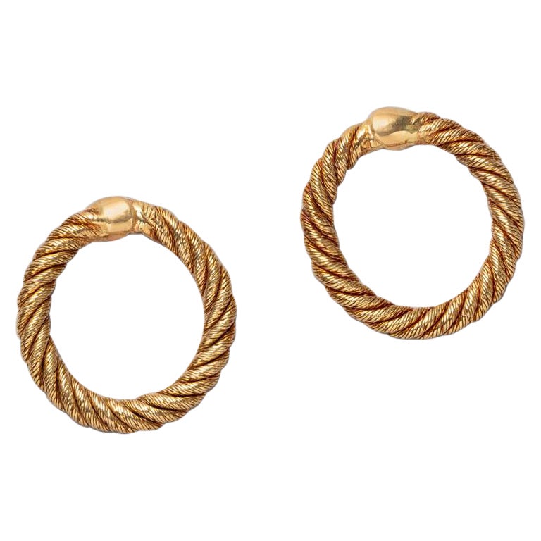 A Pair of 18 Carat Gold Georges Lenfant Hoop Earrings For Sale