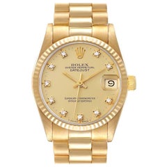 Rolex President Midsize Yellow Gold Diamond Ladies Watch 68278 Box Papers
