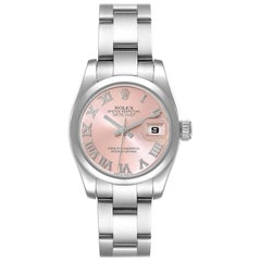 Rolex Datejust Pink Roman Dial Steel Ladies Watch 179160 Box Card