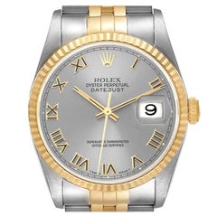 Rolex Datejust Steel Yellow Gold Slate Dial Mens Watch 16233 Box Papers