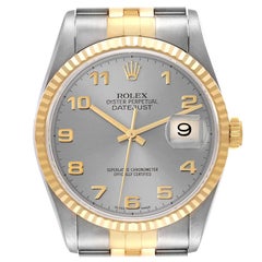 Rolex Datejust Steel Yellow Gold Silver Dial Mens Watch 16233