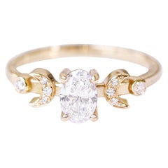 Oval 0.50 Carat Diamond Celestial Two Moons Unique Engagement Ring