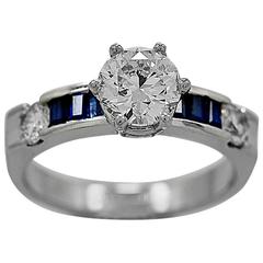 Retro 1.07 Carat Diamond Sapphire Platinum Engagement Ring