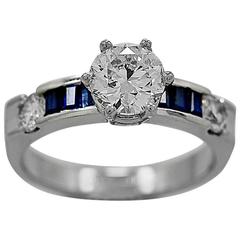 1.07 Carat Diamond Sapphire Platinum Engagement Ring 4