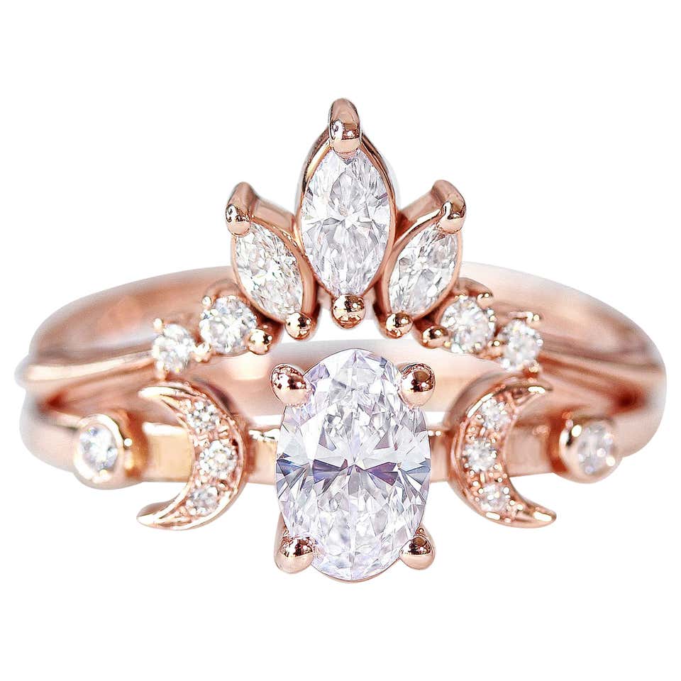 Round Morganite Moons and Stars Celestial Unique Engagement Ring ...